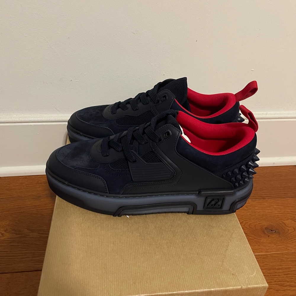 Sold on other site Christian Louboutin Black and Red Spiked Sneakers